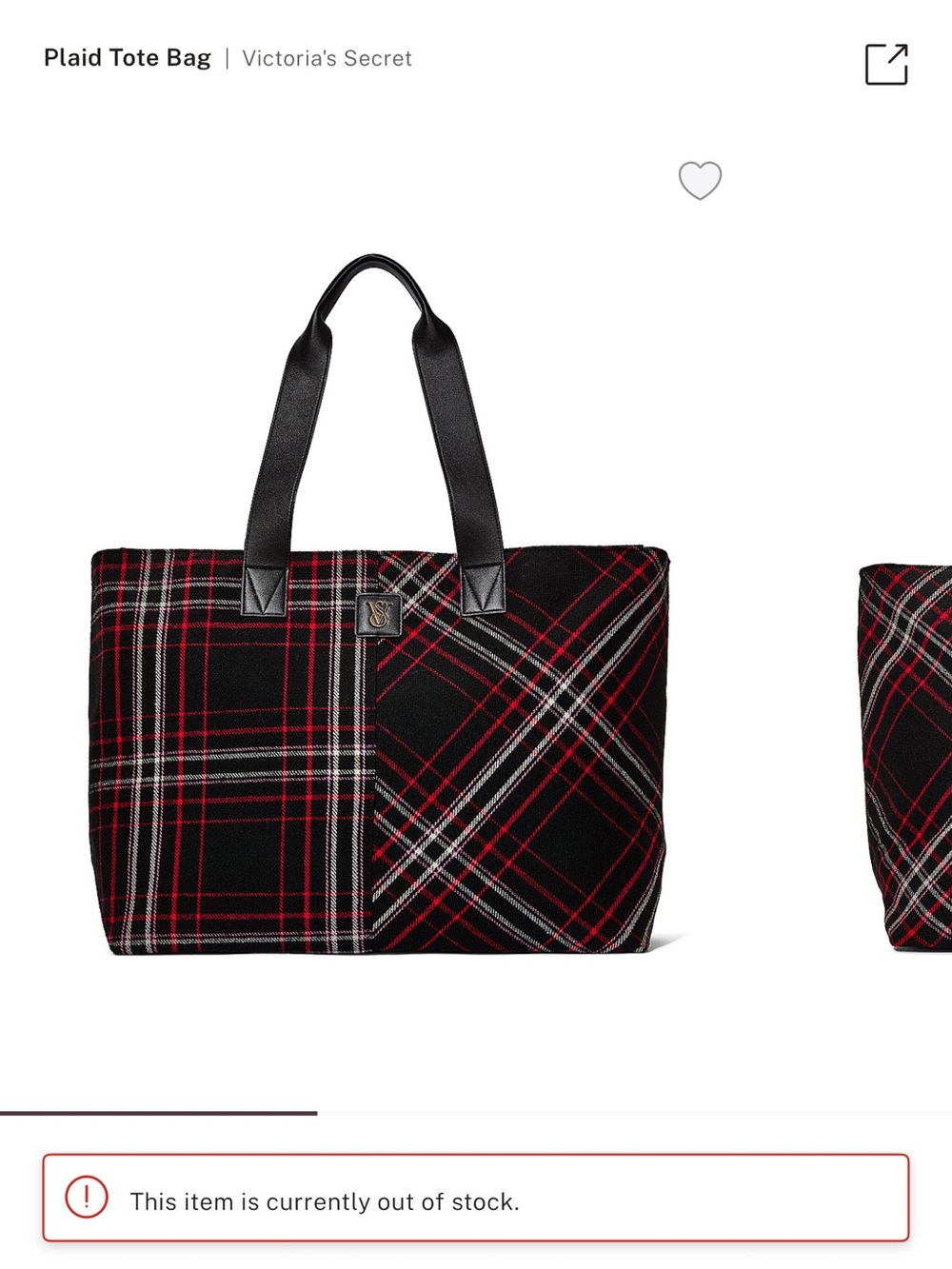 Victoria's Secret Black and Red Plaid Tote